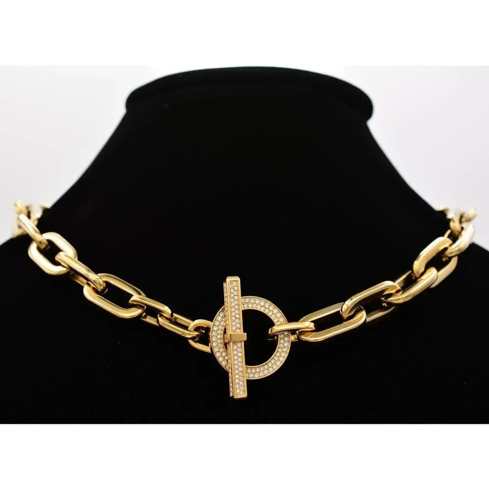 Michael Kors Cityscape Collar Necklace Toggle Choker Gold Chain Signed Bin7A